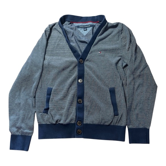 Tommy Hilfiger Sweater Adult Small Blue Cardigan Knit Pockets Striped Mens - Picture 3 of 12